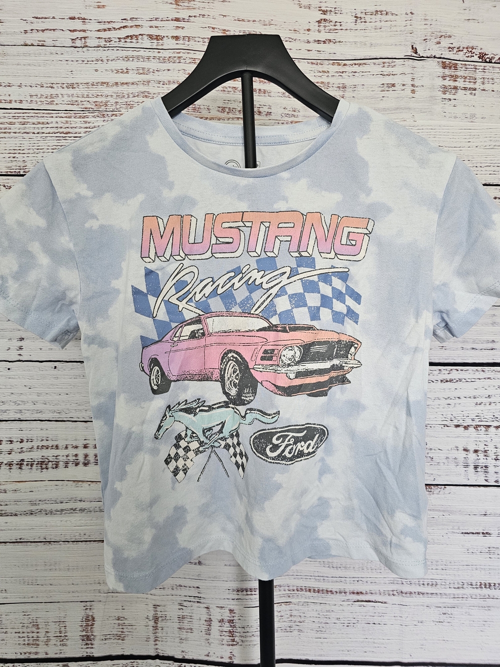Ford Mustang Racing Graphic Tee for Kids - Light Blue & Pink